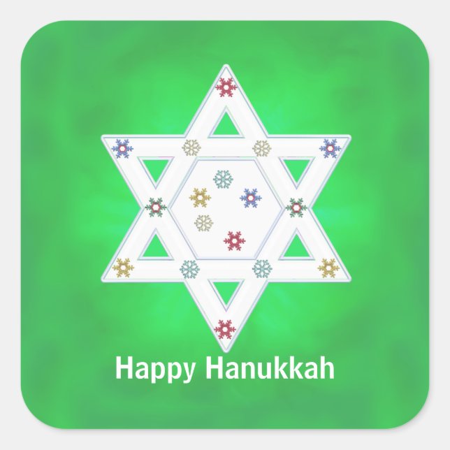 Sticker Carré Hanoukka Star et Snowflakes Green (Devant)