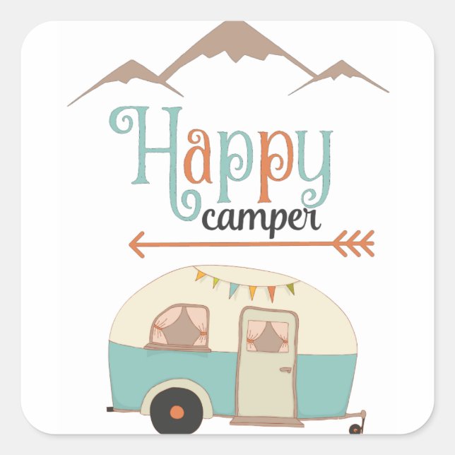 Sticker Carré HAPPER CAMPER mignon Retro RV (Devant)