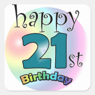 Sticker Carré Happy 21st Birthday