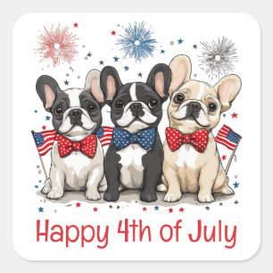 Sticker Carré Happy 4 juillet Bulldogs français