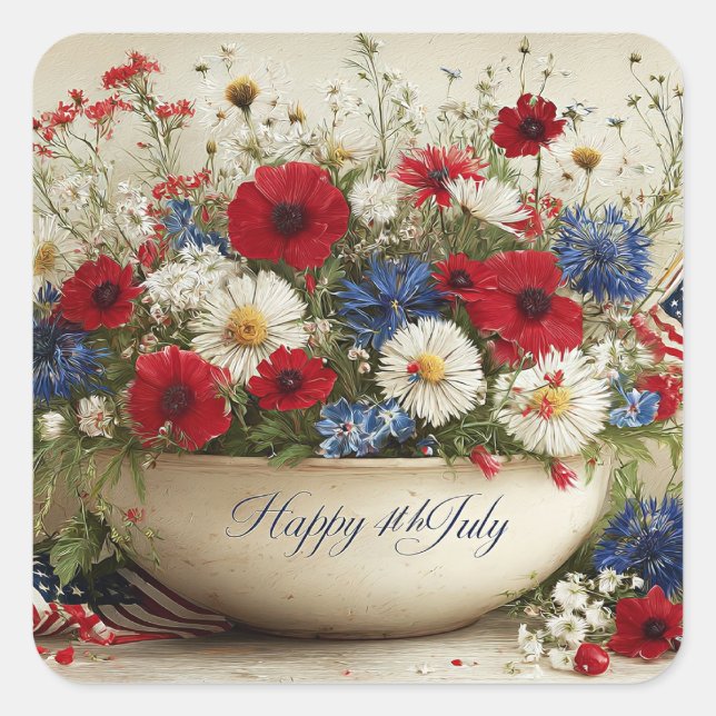 Sticker Carré Happy 4th of July (Devant)