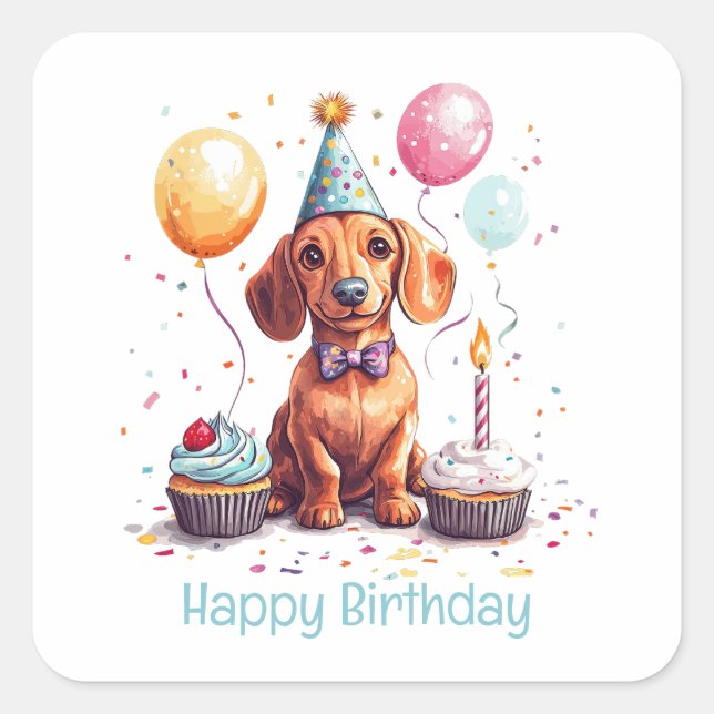 Sticker Carré Happy Birthday Dachshund Dog  (Devant)