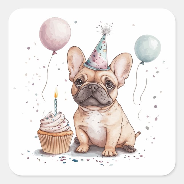 Sticker Carré Happy Birthday French Bulldog (Devant)