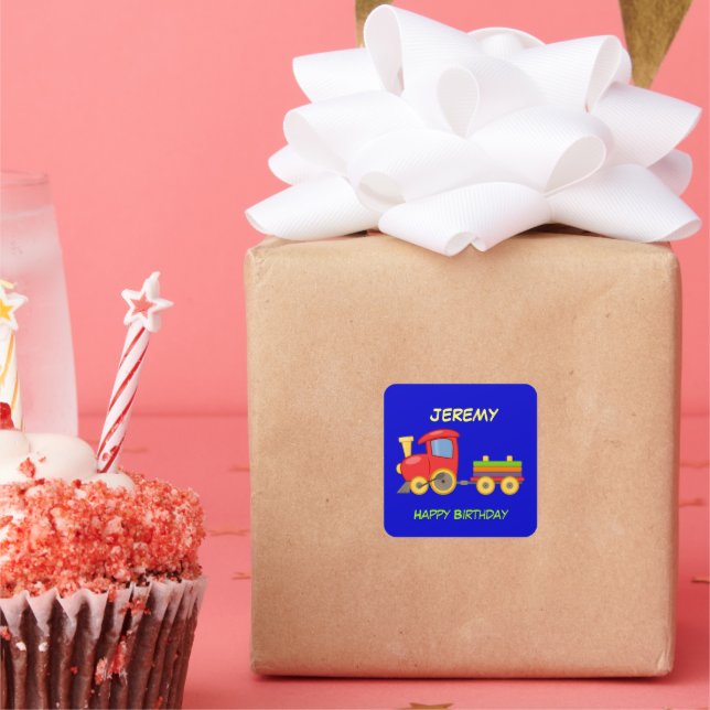Sticker Carré Happy Birthday, Toy Train, template, (Fête)