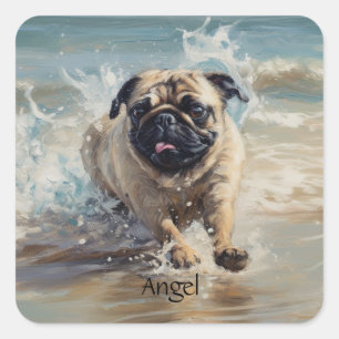 Sticker Carré Happy Carlin at the Beach personnalisable