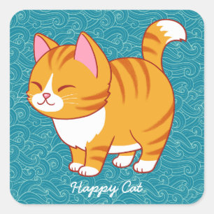 Sticker Carré Happy Cat Personnalisé