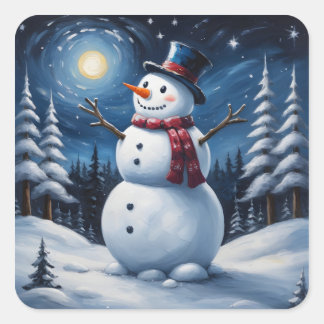 Sticker Carré Happy christmas snowman