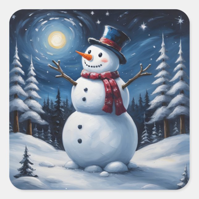 Sticker Carré Happy christmas snowman (Devant)