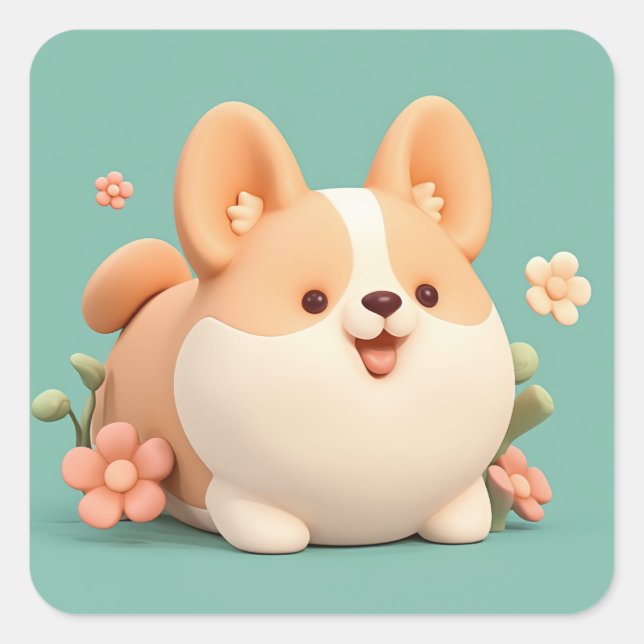 Sticker Carré Happy Chubby Clay Corgi (Devant)