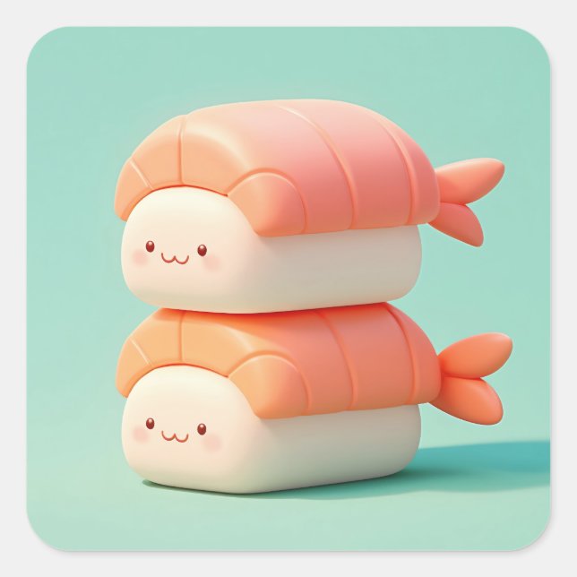Sticker Carré Happy Clay Shrimp Sushi Stack (Devant)