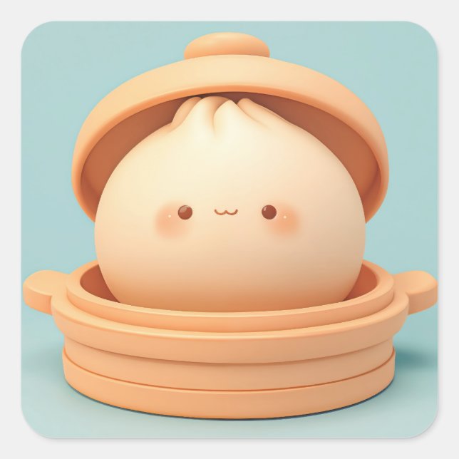Sticker Carré Happy Clay Steamed Dumpling in Steamer (Devant)