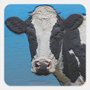 Sticker Carré Happy Cow Portrait