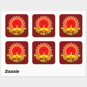 Sticker Carré Happy Diwali 20xx Ajouter année ou texte Marigold