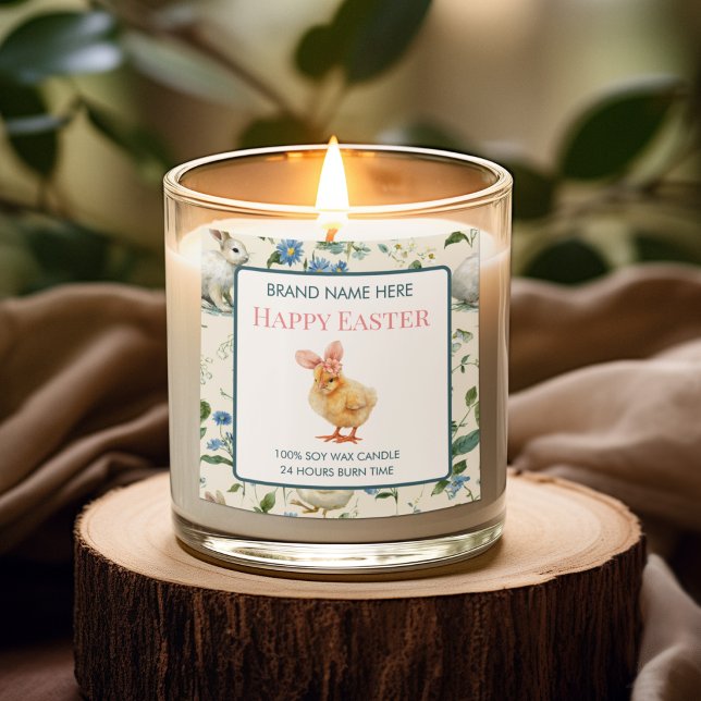Sticker Carré Happy Easter Baby Chick Custom Candle Label (Créateur téléchargé)