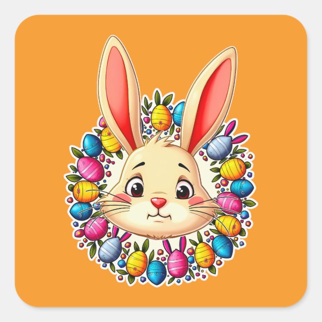 Sticker Carré Happy Easter Bunny – Colorful Spring - Autocolante (Devant)