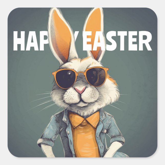 Sticker Carré Happy Easter Bunny Orange Sung Funny (Devant)