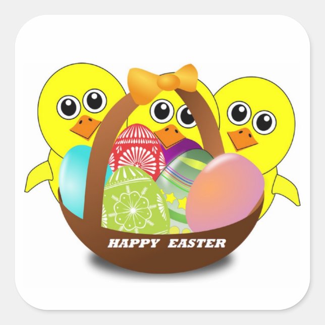 STICKER CARRÉ "HAPPY EASTER" CHICS (Devant)