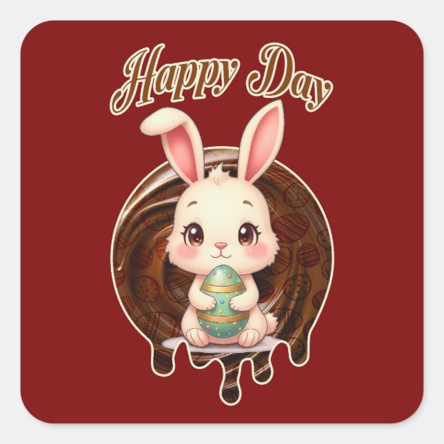 Sticker Carré Happy Easter Day – Cute Bunny - Autocolante (Devant)