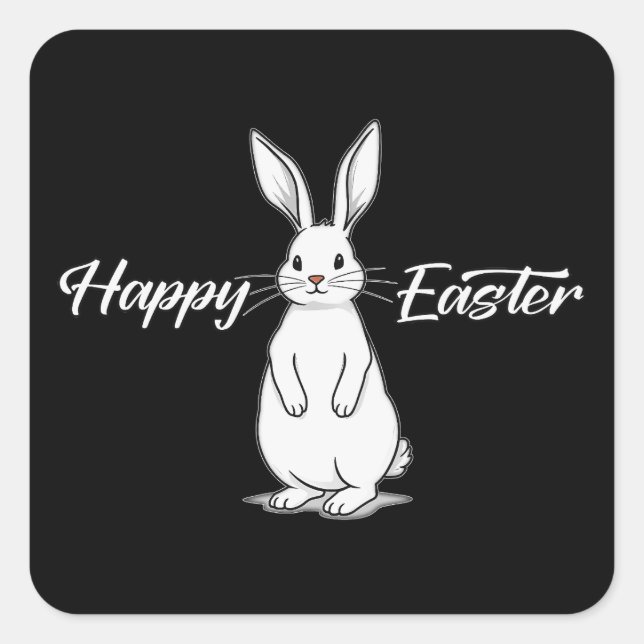 Sticker Carré Happy Easter – Minimal Bunny - Autocolante (Devant)