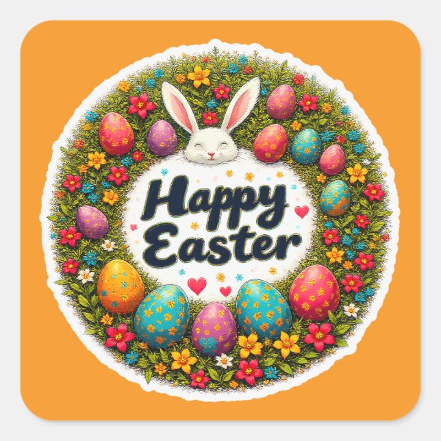 Sticker Carré Happy Easter – Spring Floral Circle Autocolante (Devant)