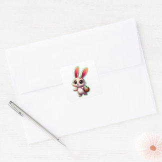 Sticker Carré Happy Easter Watercolor Bunny