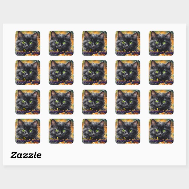 Sticker Carré Happy Halloween Chat avec citrouille (Feuille)