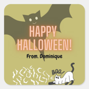 Sticker Carré Happy Halloween chauve chauve-souris mignonne coll