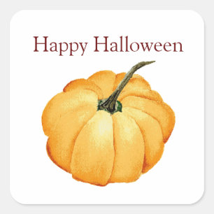 Sticker Carré Happy Halloween chic citrouille orange