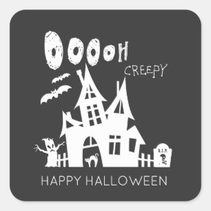 Sticker Carré Happy Halloween Haunted House