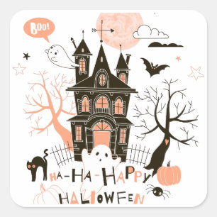 Sticker Carré Happy Halloween Haunted House