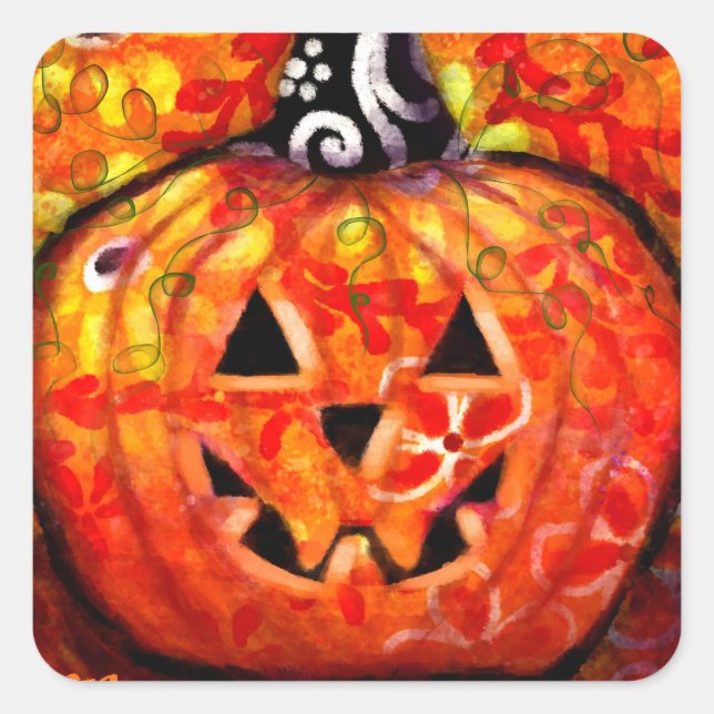 Sticker Carré Happy Halloween Jack-o'-lantern (Devant)