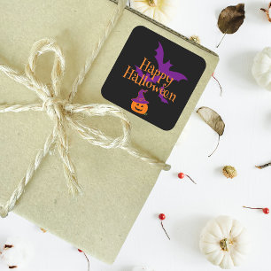 Sticker Carré Happy Halloween Jack-o'-lantern Black