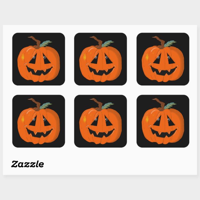 Sticker Carré Happy Halloween Jack-o'-lantern Illustration Art (Feuille)