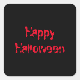 Sticker Carré Happy Halloween noir rouge typographie