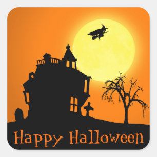 Sticker Carré Happy Halloween Silhouette paysage