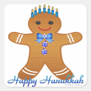 Sticker Carré Happy Hanoukka Gingerbread Man Menorah