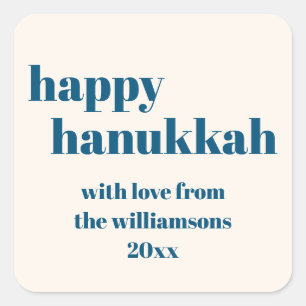 Sticker Carré Happy Hanoukka Simple Turquoise Blue Personnalisé