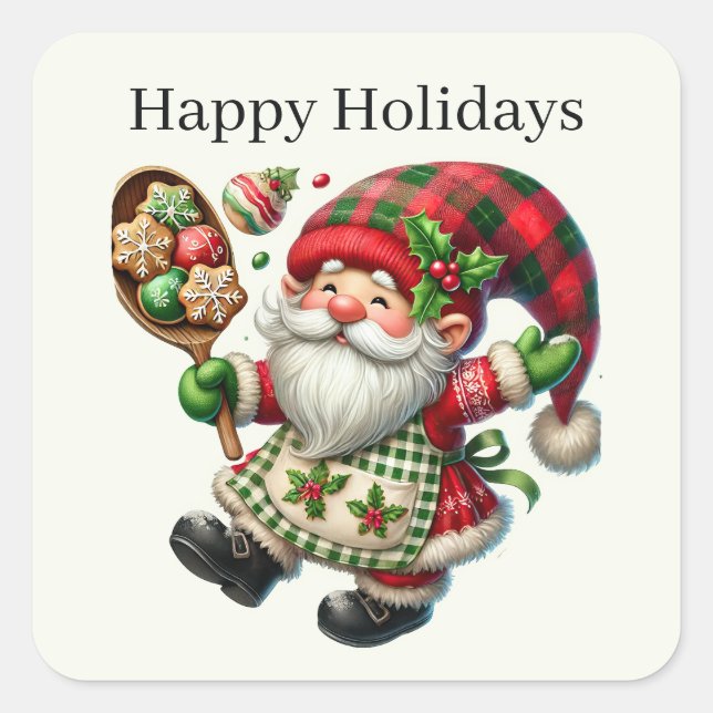 Sticker Carré Happy Holidays baking gnome ajouter un texte (Devant)