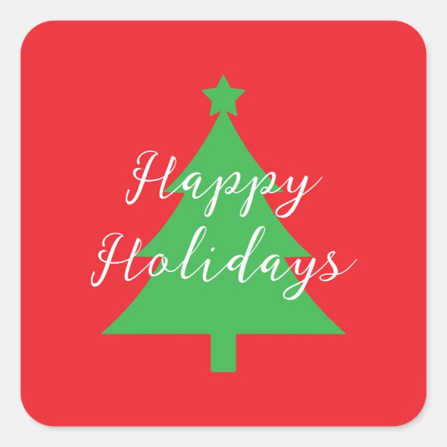 Sticker Carré Happy Holidays Bright Red Christmas New Year (Devant)