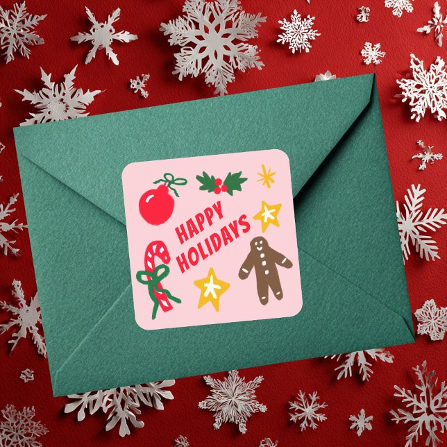 Sticker Carré HAPPY HOLIDAYS Cute Hand-Drawn CUSTOM  (HAPPY HOLIDAYS Cute Hand-Drawn CUSTOM Square Sticker
)