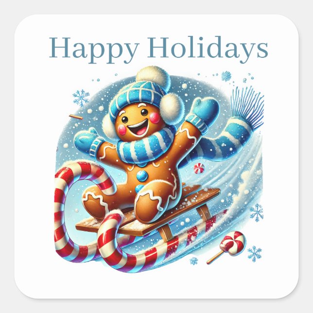 Sticker Carré Happy Holidays gingerbread ajouter un texte (Devant)