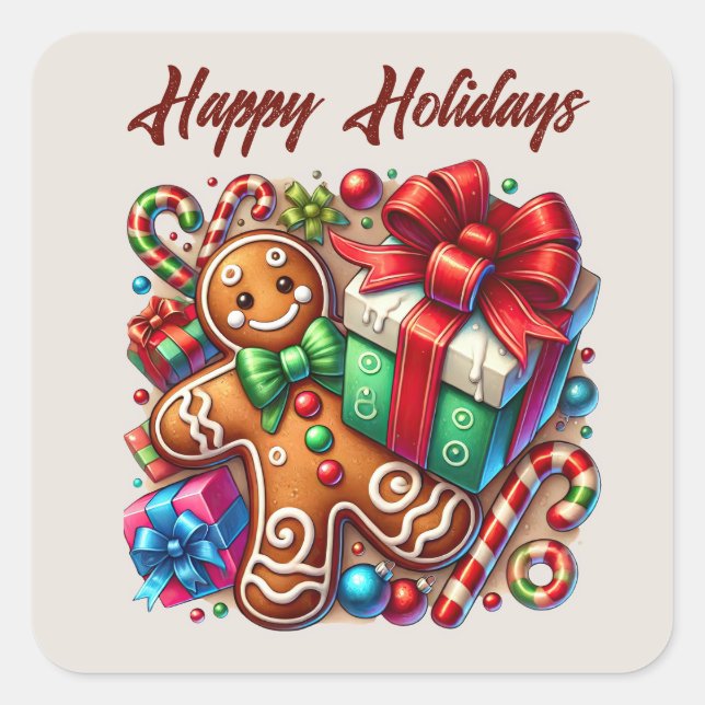 Sticker Carré Happy Holidays gingerbread ajouter un texte (Devant)