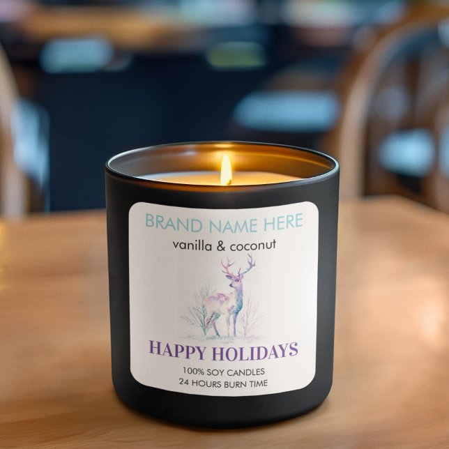 Sticker Carré Happy Holidays Modern Deer Candle Label  (Créateur téléchargé)