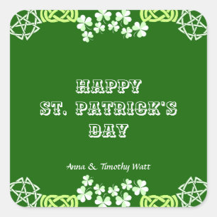 Sticker Carré Happy Jour de la Saint Patrick Celtic Lucky Shamro