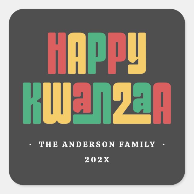 Sticker Carré Happy Kwanzaa red green yellow text (Devant)