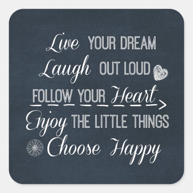 Sticker Carré Happy Life Rules Citations Affirmations (Devant)