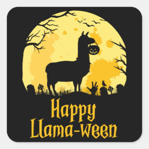 Sticker Carré Happy Llamaween Funny Halloween Llama costume cade
