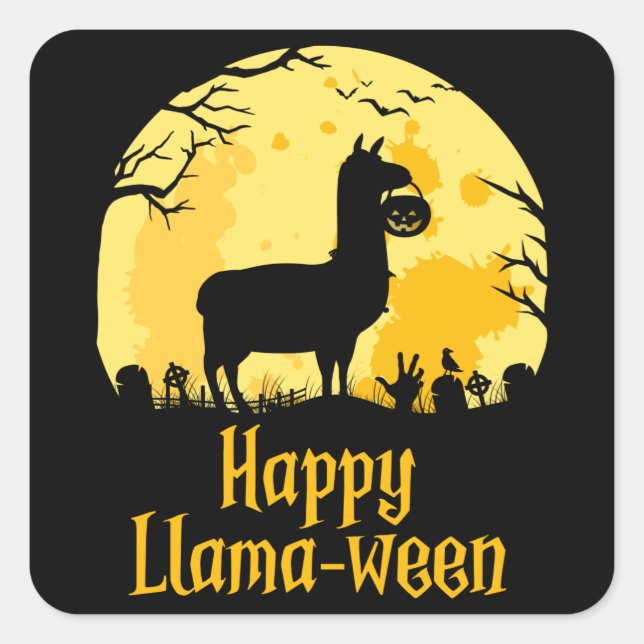 Sticker Carré Happy Llamaween Funny Halloween Llama costume cade (Devant)