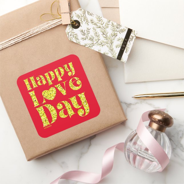 Sticker Carré HAPPY LOVE DAY or (Cadeaux)