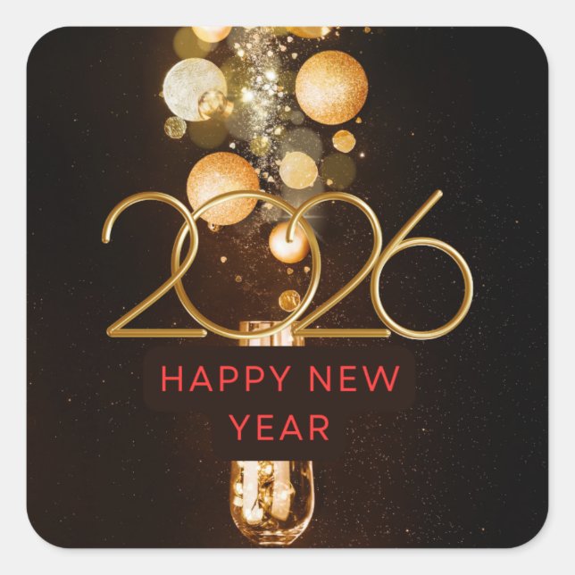 Sticker Carré Happy New Year 2026 Festive Christmas Greenery Des (Devant)